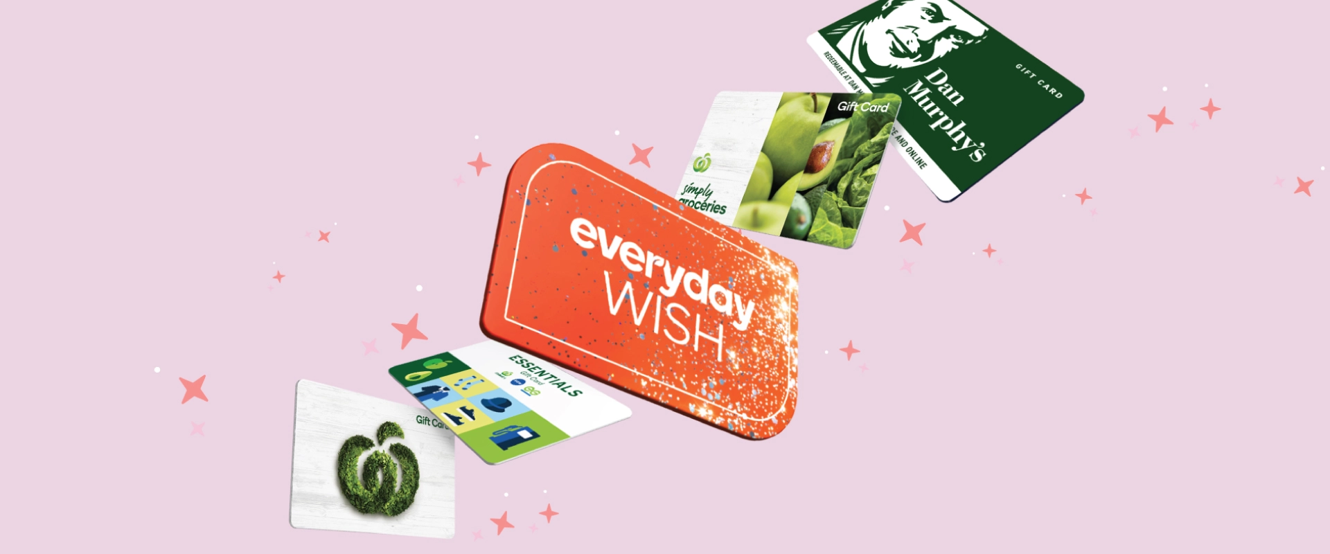 Everyday Gifting gift cards on a pink background